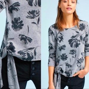 Anthropologie Floral Side Tie Top in Black and Gray